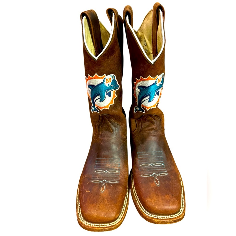 Miami dolphins official NFL cowboy boots. Size 8 leather